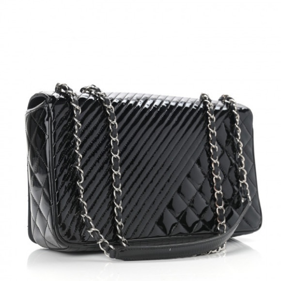 Chanel Diagonal Patent Quilted Flap Black - Picture 2 of 5